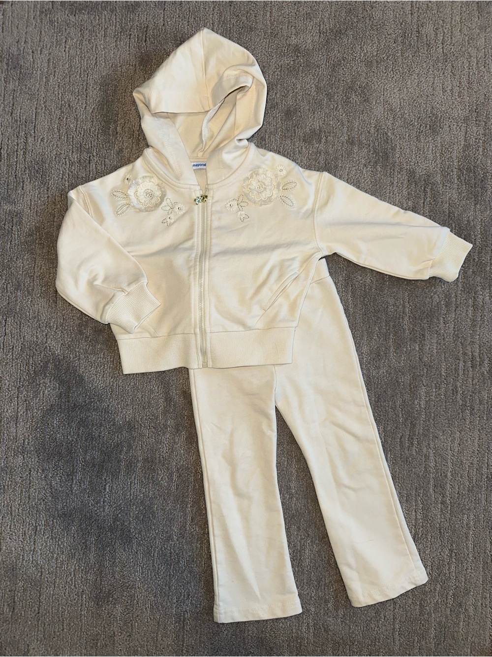 Mayoral Cream Hooded Floral Embroidered Kids Matching Set